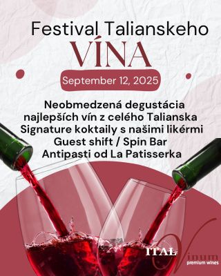 Ochutnaj celé Taliansko za jediný večer. 🇮🇹🍷 ✨ neobmedzená degustácia vín z celého Talianska – od Verony cez Toskánsko až...